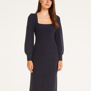 House of Harlow 1960 MIDI Ribbed Viscose Blend Black Small Dress Holidays